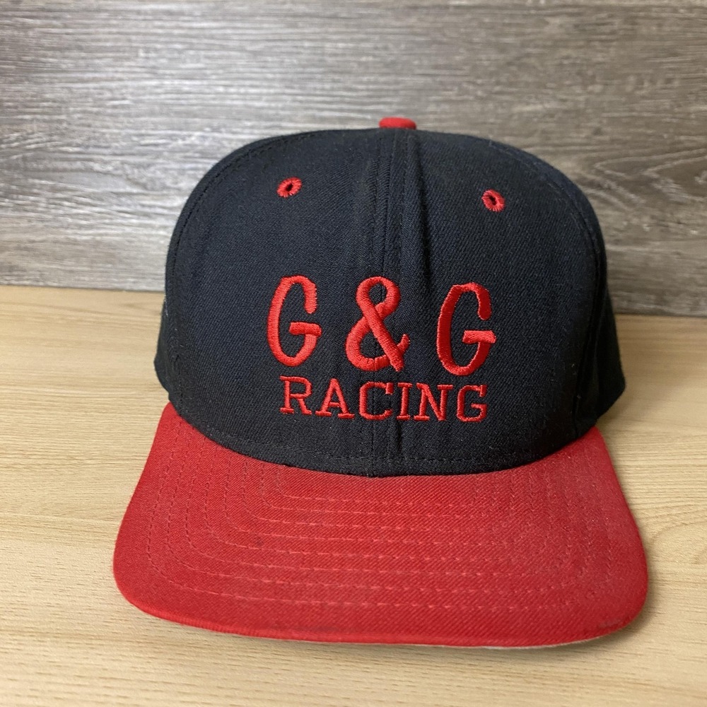 Vintage G&G Racing Hat Cap Snap Back Black Red Embroidered 04 Mens Race Car 90s